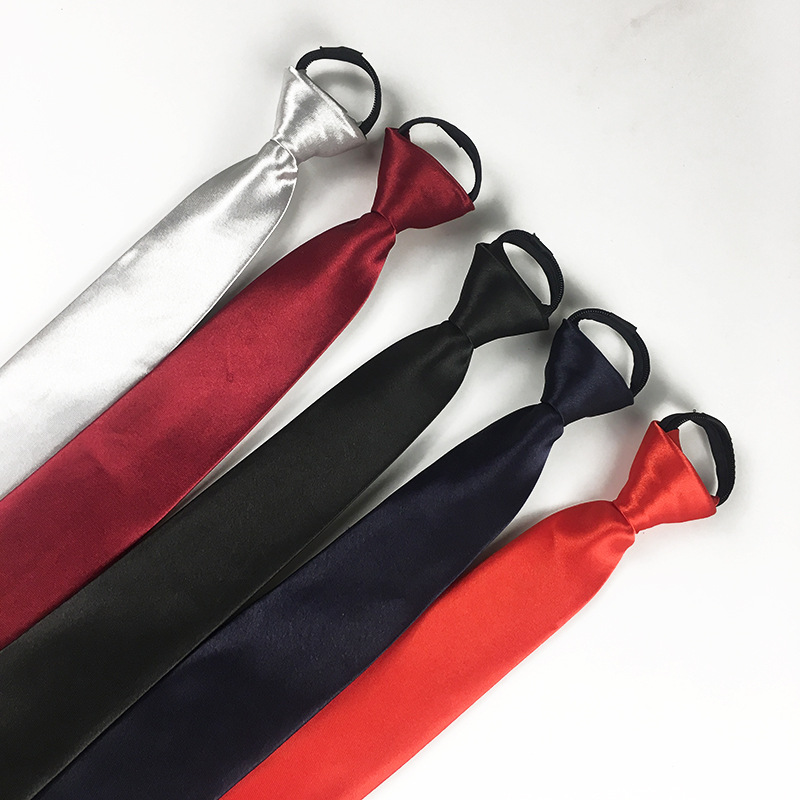 Tie men's zipper tie 5cm lazy solid color student dress Navy Red black wedding easy to pull factory wholesale
