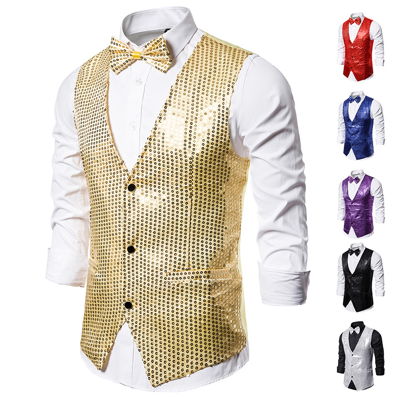 Men's waistcoat sequins performance dress coat nightclub men's host MC studio waistcoat MJ30