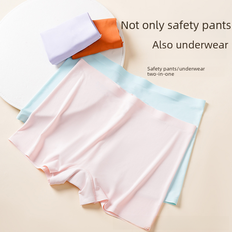 One-piece Seamless Ice Silk Boxer Safety Pants Women's Anti-walking Leggings Summer Large Size Mid-waist Women's Boxer Panties