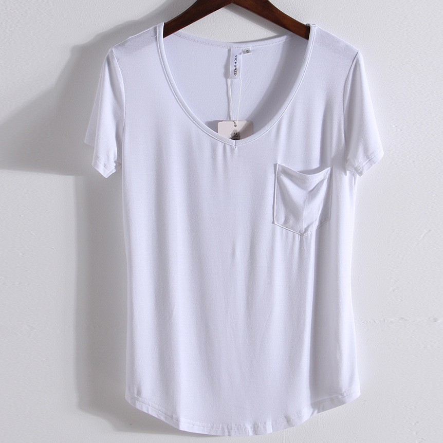 European and American large size women's modal white short sleeve t-shirt women solid color top Summer factory wholesale