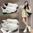 Fleece-lined Warm Leather White Shoes Women's Autumn and Winter New Round-toe Lace-up Women's Increased Cowhide Casual Sneakers