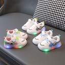 New Spring and Autumn Sports Children's Luminous Shoes Boys Soft Leather Shoes with Lights Girls Sports White Shoes with Soft Sole for Babies
