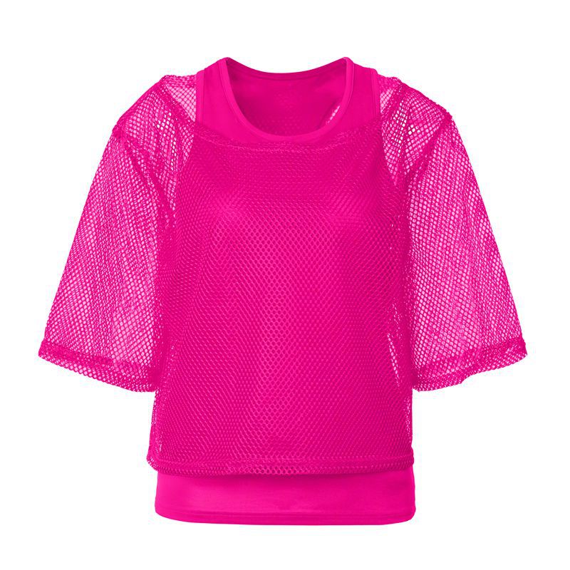 1980s top fishnet party dress I-shaped vest fishing net mesh T-shirt set sexy