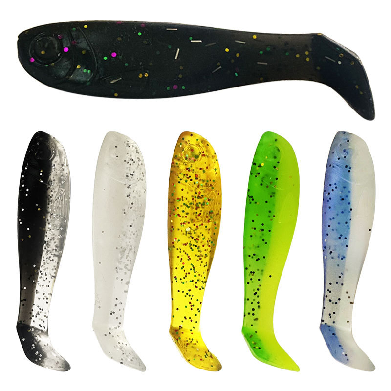 Micro two-color T-tail wholesale PVC soft worm 4cm1g5cm2g black pit perch Mandarin fish with fishy micro-bait