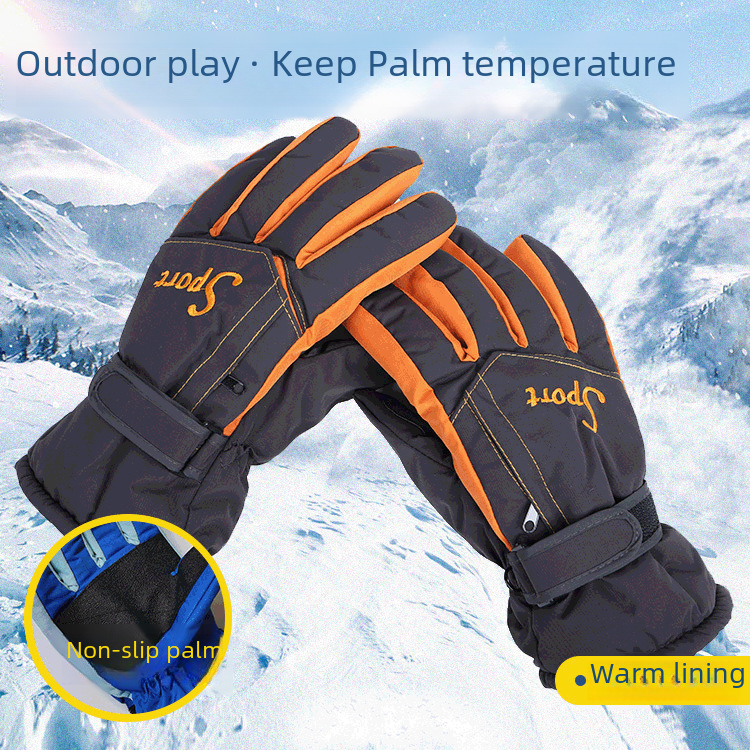 Adult Ski Gloves Men's Outdoor Waterproof Windproof Non-Slip Riding Sports Gloves Velvet-Lined Thickened Warm Gloves