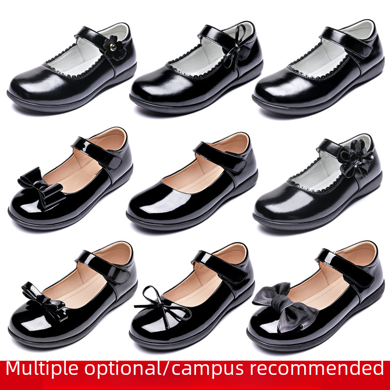 Girls Black Leather Shoes Performance Shoes Princess Shoes Small Leather Shoes Children's School Leather Soft Sole Shoes School Shoes