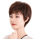 Wig Women's Short Hair Textured Mother's Short Curly Hair for Middle-aged and Elderly People's Hair Silk Hair Set Women's Full Real Hair Wig Headgear