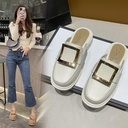 Square Buckle Half Slippers Women's New Summer Fashionable Outer Wear Low Heel Buckle Square Lazy Sandals Women's Shoes