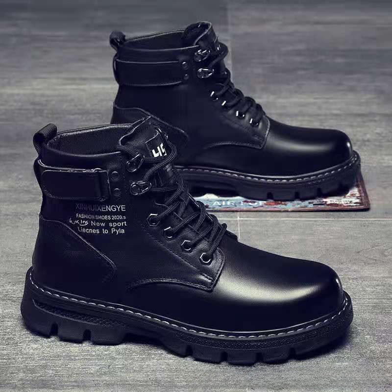 Autumn and Winter men's boots Korean version of medium and high shoes Martins casual men's shoes leather boots plus velvet padded