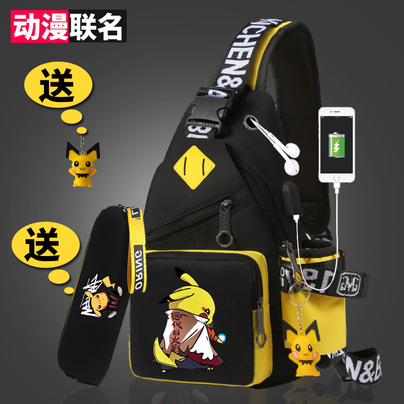 Men's Chest Bag Cartoon Animation Joint Casual Crossbody Korean Style Fashion Trendy Cross Bag Outdoor Shoulder Bag Small Backpack