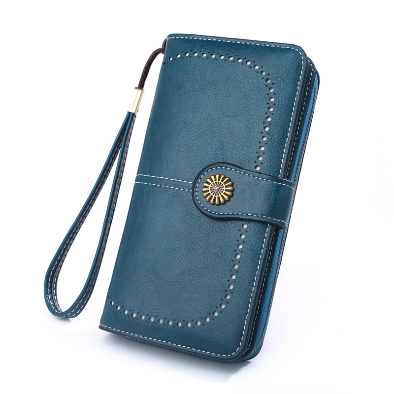 Fashion Women's Coin Purse New Oil Wax Leather Handbag Long Zipper Mobile Phone Bag Card Bag Coin Bag H181