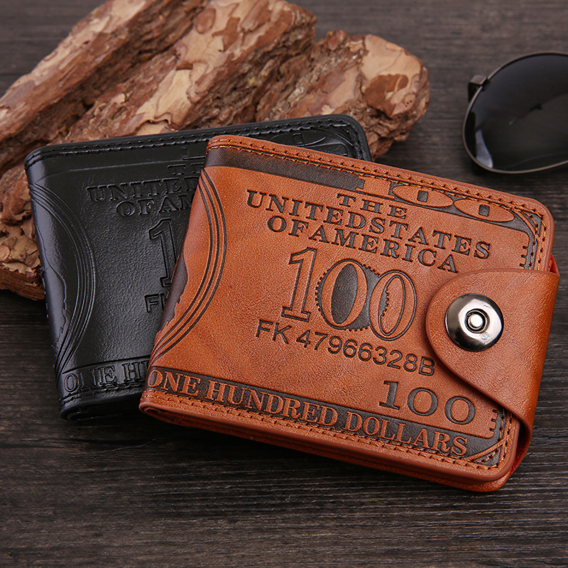 Wallet Men's Retro Stopped Short Magnetic Buckle US Dollar Pattern US Dollar Bag Men's Wallet Multi-Card Business Style Wallet