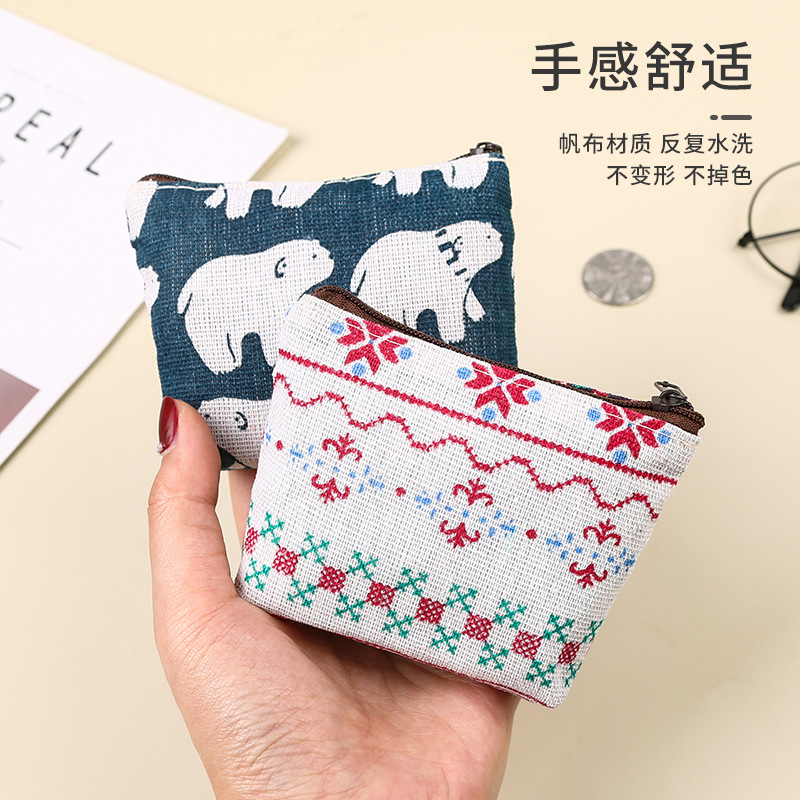 1188 Cute Coin Purse Coin Bag Simple Fashion Canvas Cartoon Key Bag Mini Portable Headset Bag