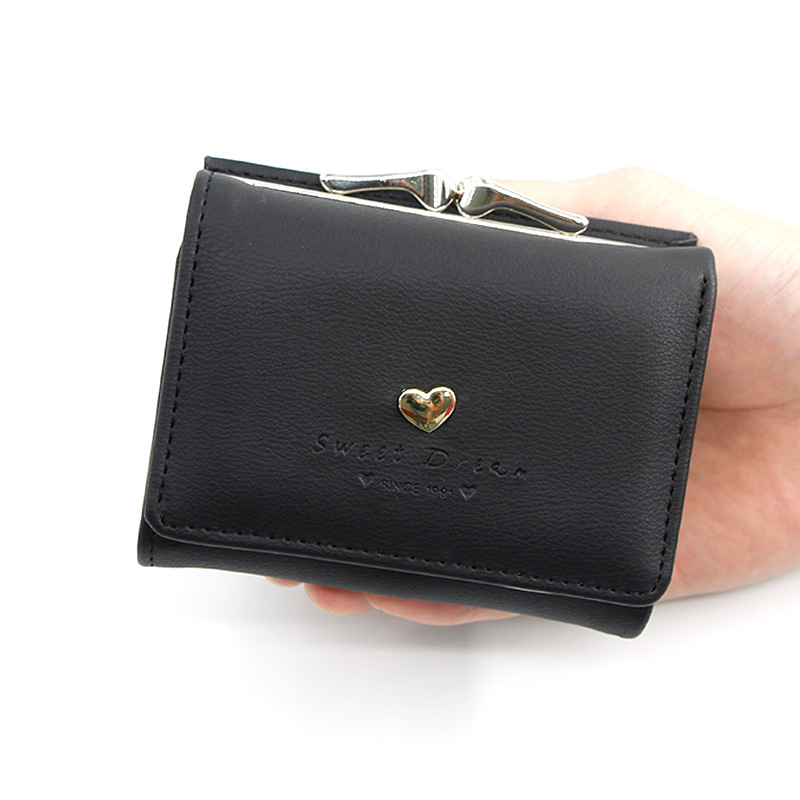 Short Iron Clamp Bag Women's Heart-shaped Hardware Clutch Bag Solid Color Simple Coin Purse Card Bag Short Clamp Bag