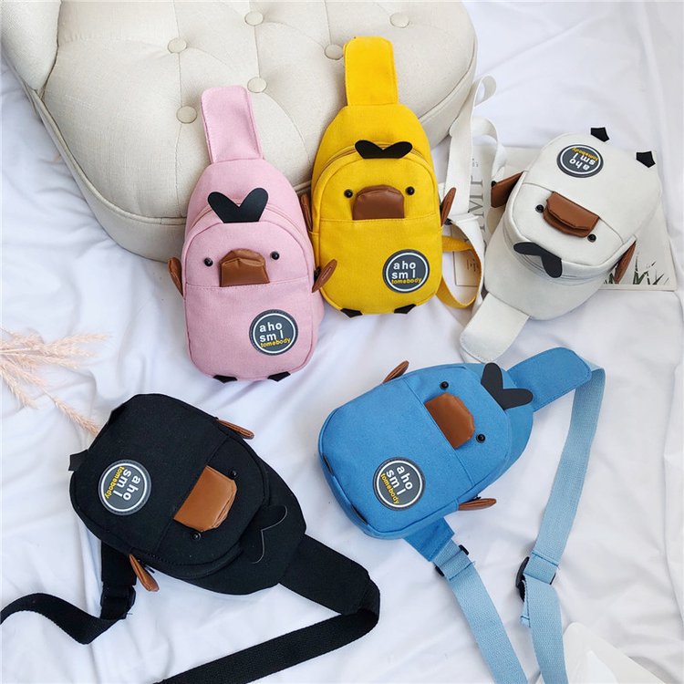 Children's Bag 2024 New Korean Style Cartoon Yellow Duck Canvas Chest Bag Casual Cute Shoulder Crossbody Small Backpack
