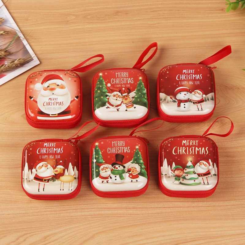 Factory New Tinplate Coin Purse Christmas Square Zipper Bag New Year of Rabbit Student Gift Coin Storage Bag