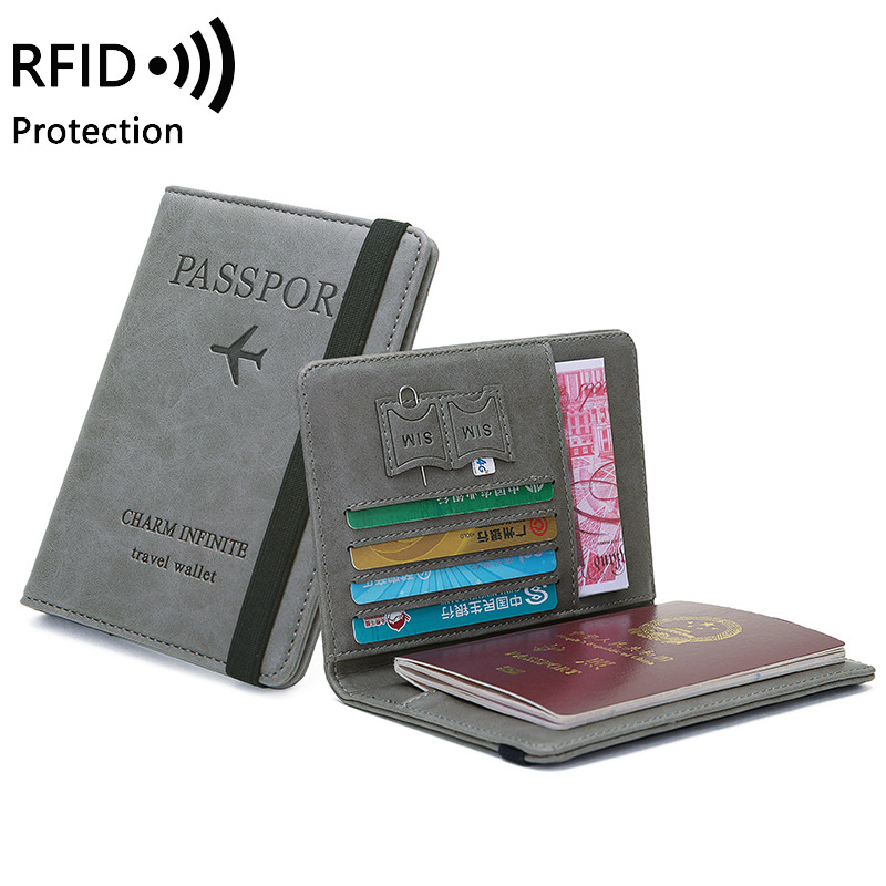 RFID anti-theft brush passport bag PU leather case simple fashion multi-function identification bag overseas travel passport holder