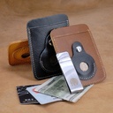 Small round elephant head layer cowhide beauty gold clip oil wax leather card bag metal wallet Apple tracker set