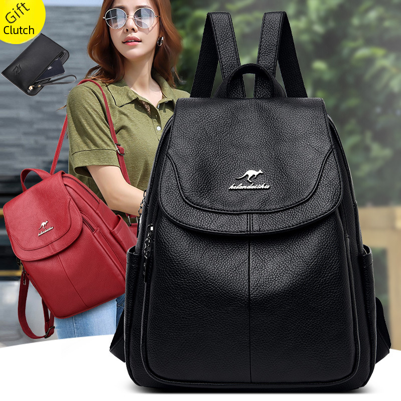 Casual Backpack Women's New All-match Large Capacity Soft Leather Student Schoolbag Outdoor Travel Backpack Women's Bag