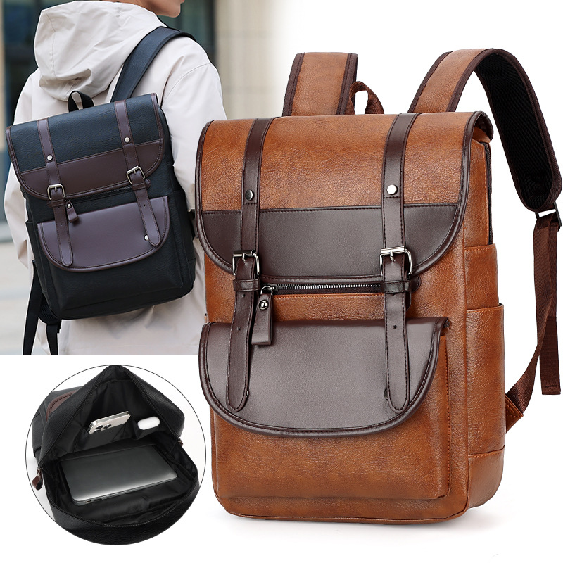 Factory wholesale autumn and winter New PU waterproof backpack casual simple belt decoration student computer bag