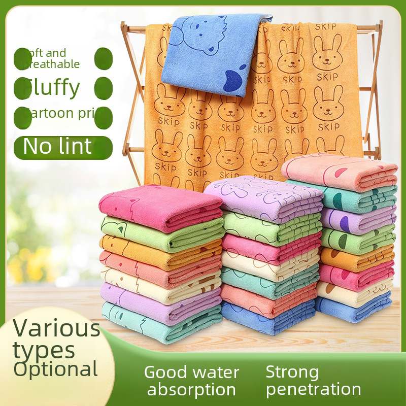 Microfiber cartoon printing large bath towel household thick bath wrap soft absorbent quick-drying beach towel wholesale