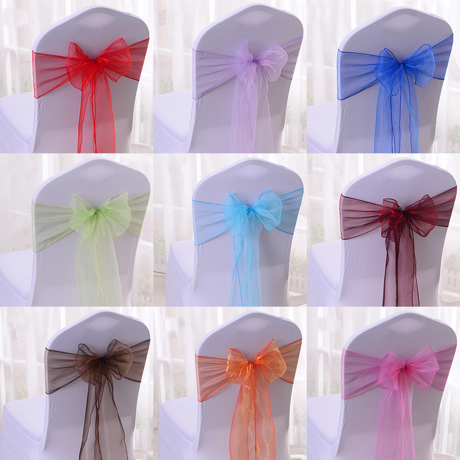 Glass gauze belt blue yellow chair cover strap back Flower elastic chair cover bow hotel wedding