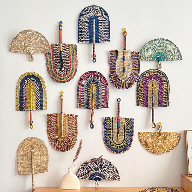 Batch of Seagrass Woven Nordic Hand Woven Decoration Homestay Wall Hanging Living Room Hallway Background Household Wall Fan Pendant