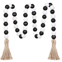 Wooden beads tassel beads Lotus black and white round beads wooden beads hemp rope tassel wooden beads string home pallet decoration