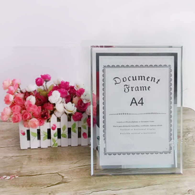 Factory sales creative crystal glass photo frame table a4 photo frame certificate frame 6 inch certificate photo studio photo frame
