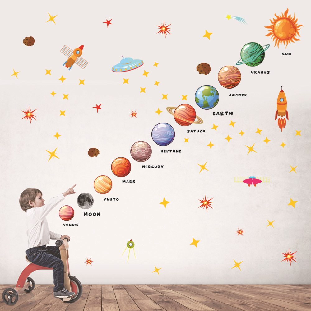nine planets self-adhesive wall stickers creative children's room background wall decorative stickers PVC stickers