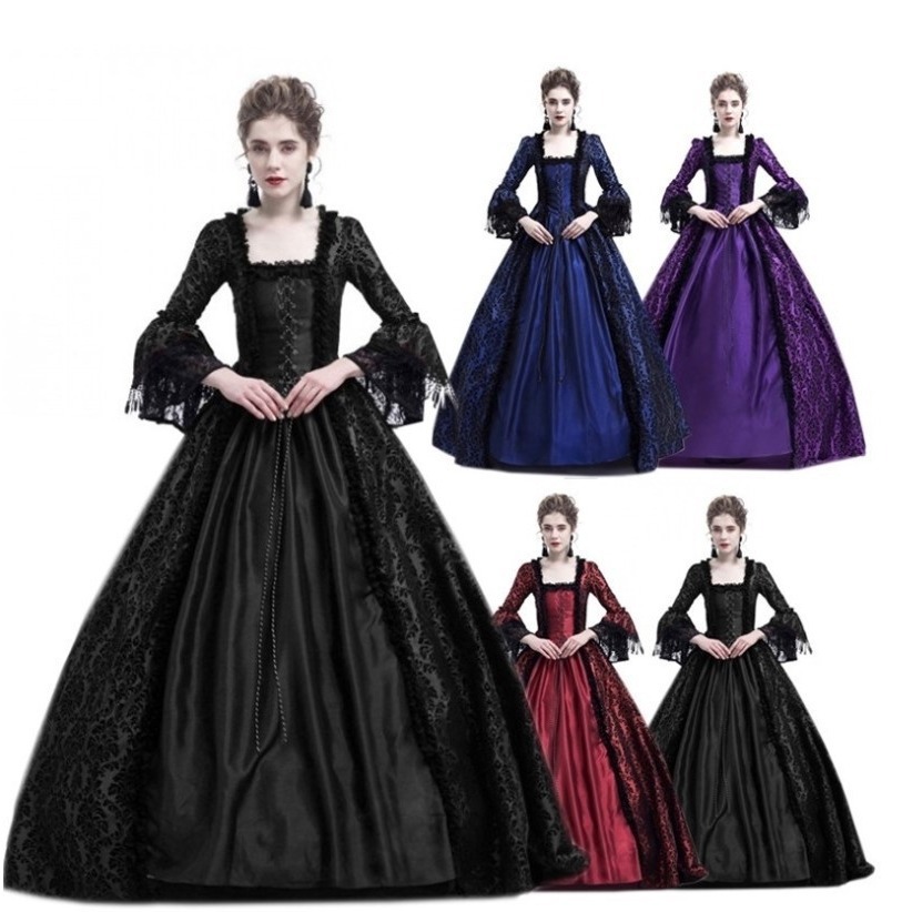 lace stitching big bell sleeve medieval dress court retro Europe and America