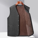 Winter Middle-aged Men's Dad Cardigan Winter Clothing Middle-aged and Elderly People's Fleece-lined Thickened Vest Button Solid Color Casual Top Clothes