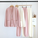 New Women's Spring and Autumn Pit Strip Pure Cotton Lycra Cotton Home Clothes Cardigan V-Neck Colorful Button Long Sleeve Suit