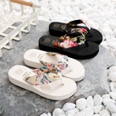 Summer Flip-flops Women's Bohemian Satin Cloth with Casual Limp-heel Beach Women's Slippers Ethnic Style Slippers