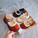 Children's Lace Small Leather Shoes 2024 Spring New Girls Pearl Cute Single-layer Shoes Soft-soled Velcro Princess Shoes Trendy