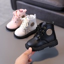 Spring Autumn and Winter New Girls Martins Boots Boys Ankle Boots Fashion Soft Baby Leather Boots Fleece-lined Warm Cotton Shoes 1-5 Years Old