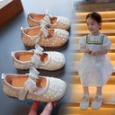 Girls Shoes 2024 Spring New Fashion Rhinestone Pearl Little Girl Cute Bow Princess Small Leather Shoes Trendy