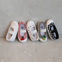韩国女童方口鞋樱桃波点帆布鞋宝宝学步鞋幼儿园l六一小白鞋