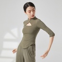Classical Dance Dance Costume Women's Fashion Hollow-out Cheongsam Collar Seven-point Sleeve Practice Clothes Slim-fit Slim-fit Shirt Top