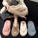 7cm thick bottom cross fluffy slippers autumn and winter New Korean fashion all-match warm plush cotton slippers women