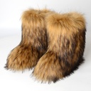 European and American Flat-heeled High-top Warm Winter Mao Mao Boots Deep Mouth Round Head Medium Tube Faux Fox Fur Snow Boots for Women