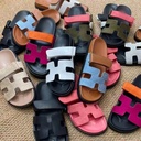 Summer New Thick-soled Sandals and Slippers Large Size One-character Velcro Color Matching Casual Women's Shoes All-match