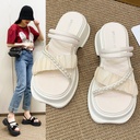 Korean Style Chanel Style Outerwear Slippers Women's Spring New Fashion Pearl Soft Bottom Horseshoe Heel Women's Sandals for Students