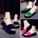 Summer new ladies muffin thick-soled slippers solid color high heel beach shoes outerwear home slippers