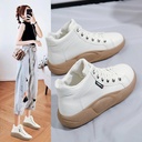 24 Spring Loafers High-top Warm Leather White Shoes Thick Sole Rocking Shoes All-match Fashion Women's Shoes 5895