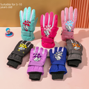 Youth and Children's Ski Gloves Kitten Printed Knitted Windproof Cuffs Fleece-lined Thickened Warm Outdoor Gloves