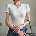 Basic Solid Color 280g Modal V-Neck Shoulder Short Sleeve T-Shirt Women's Summer Casual Slim-fit Women's Top