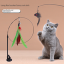 Summary suction cup cat stick can absorb hand-held steel wire single head double feather replacement head set pet toy