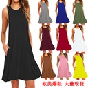 shopee European and American summer fashion sleeveless pocket vest explosion new solid color dress women's clothing