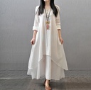 2024 Spring and Autumn New Artistic Casual Loose Women's Fake Two-piece Long Dress Large Swing Linen Long-sleeved Dress